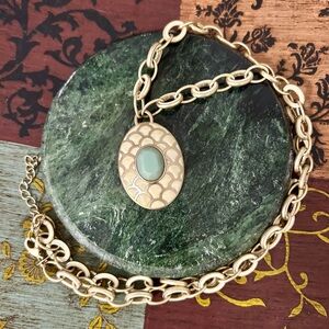 Lia Sophia Gold Link Chain Necklace with Mint Green Gemstone Pendant